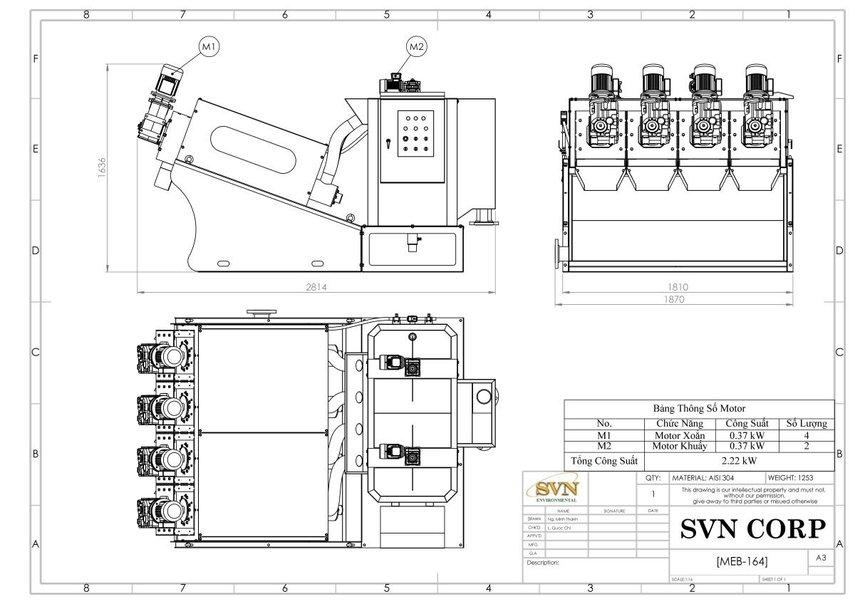 máy ép bùn trục vít MEB-164-SS