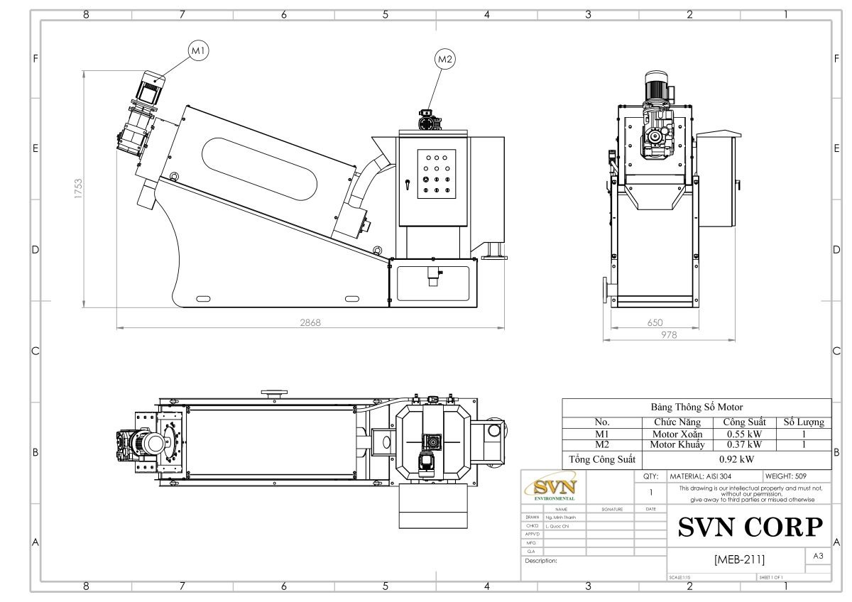 máy ép bùn trục vít MEB-211-SS