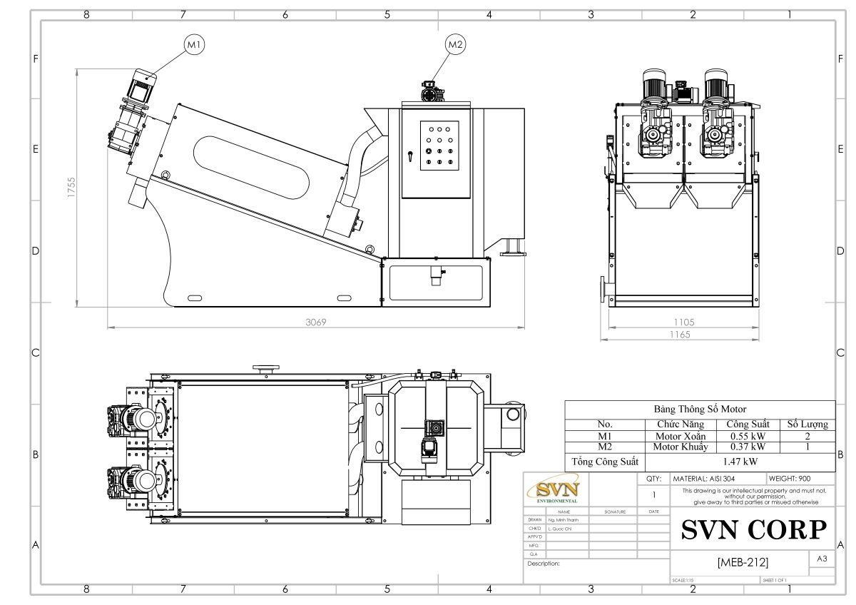 máy ép bùn trục vít MEB-212-SS