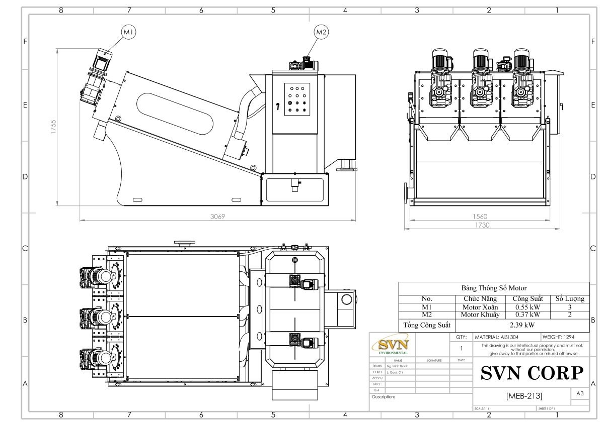 máy ép bùn trục vít MEB-213-SS