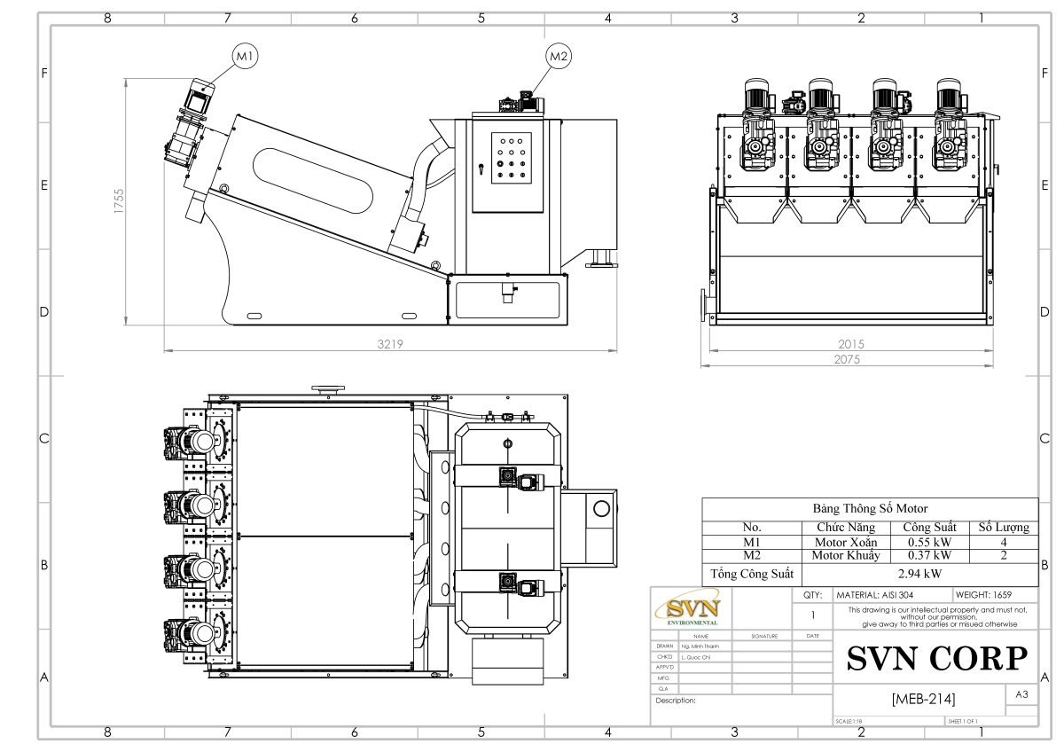 máy ép bùn trục vít MEB-214-SS
