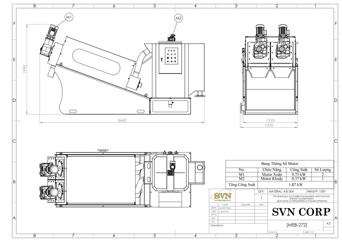 máy ép bùn trục vít MEB-272-SS