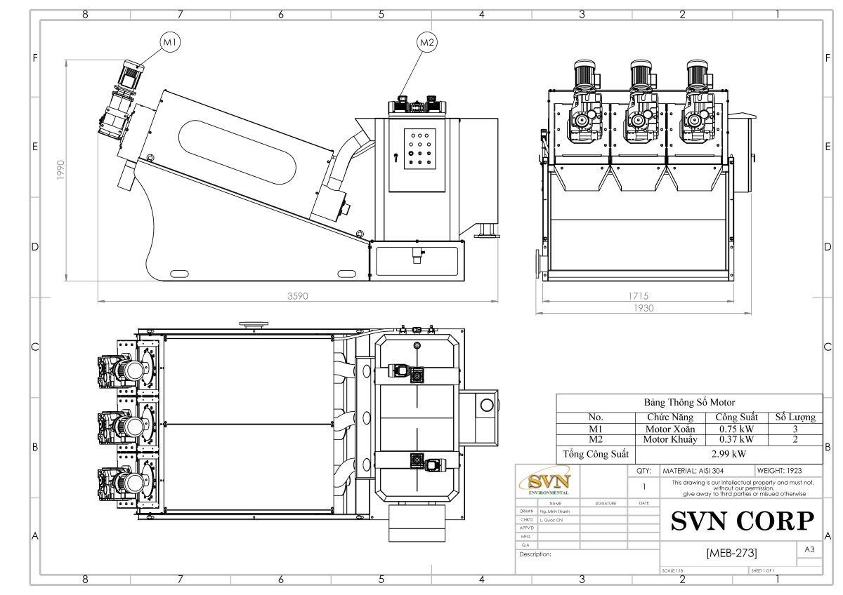 Máy ép bùn trục vít MEB-273-SS