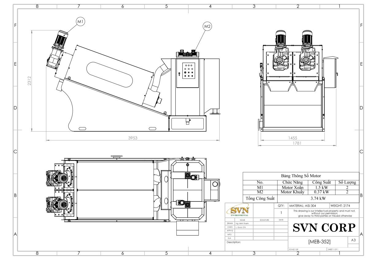 Máy ép bùn trục vít MEB-352-SS