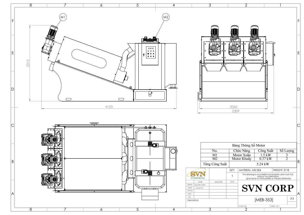 Máy ép bùn trục vít MEB-353-SS