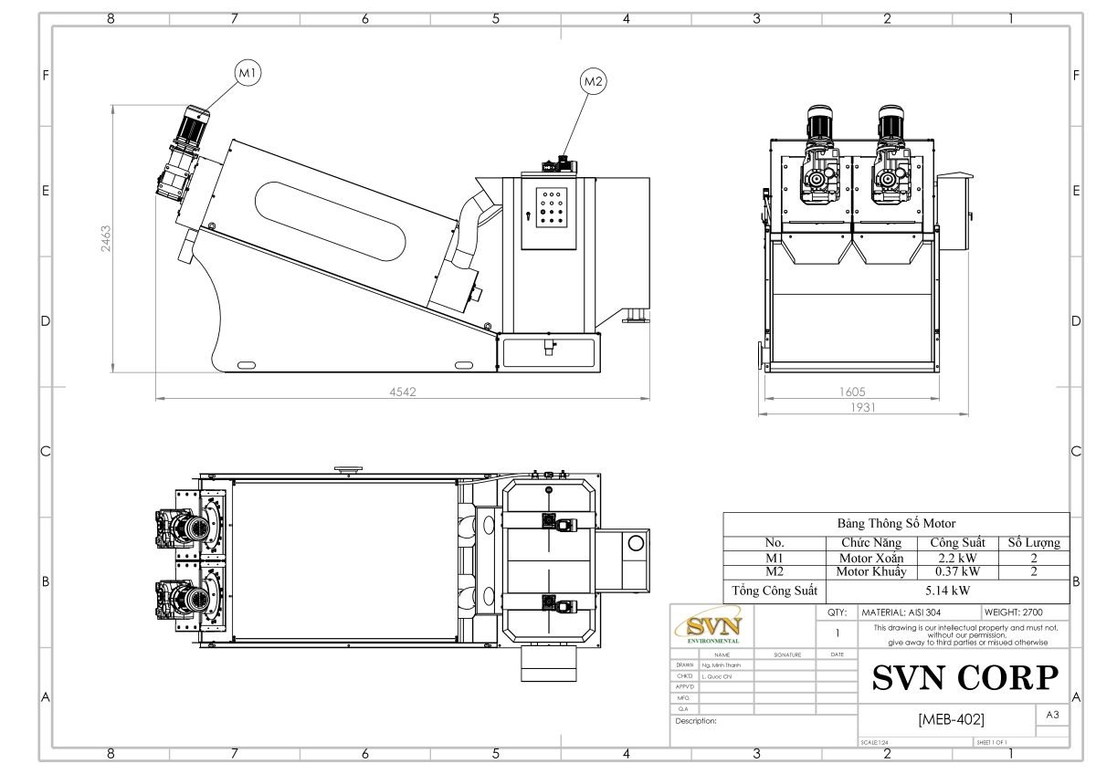 Máy ép bùn trục vít MEB-402-SS